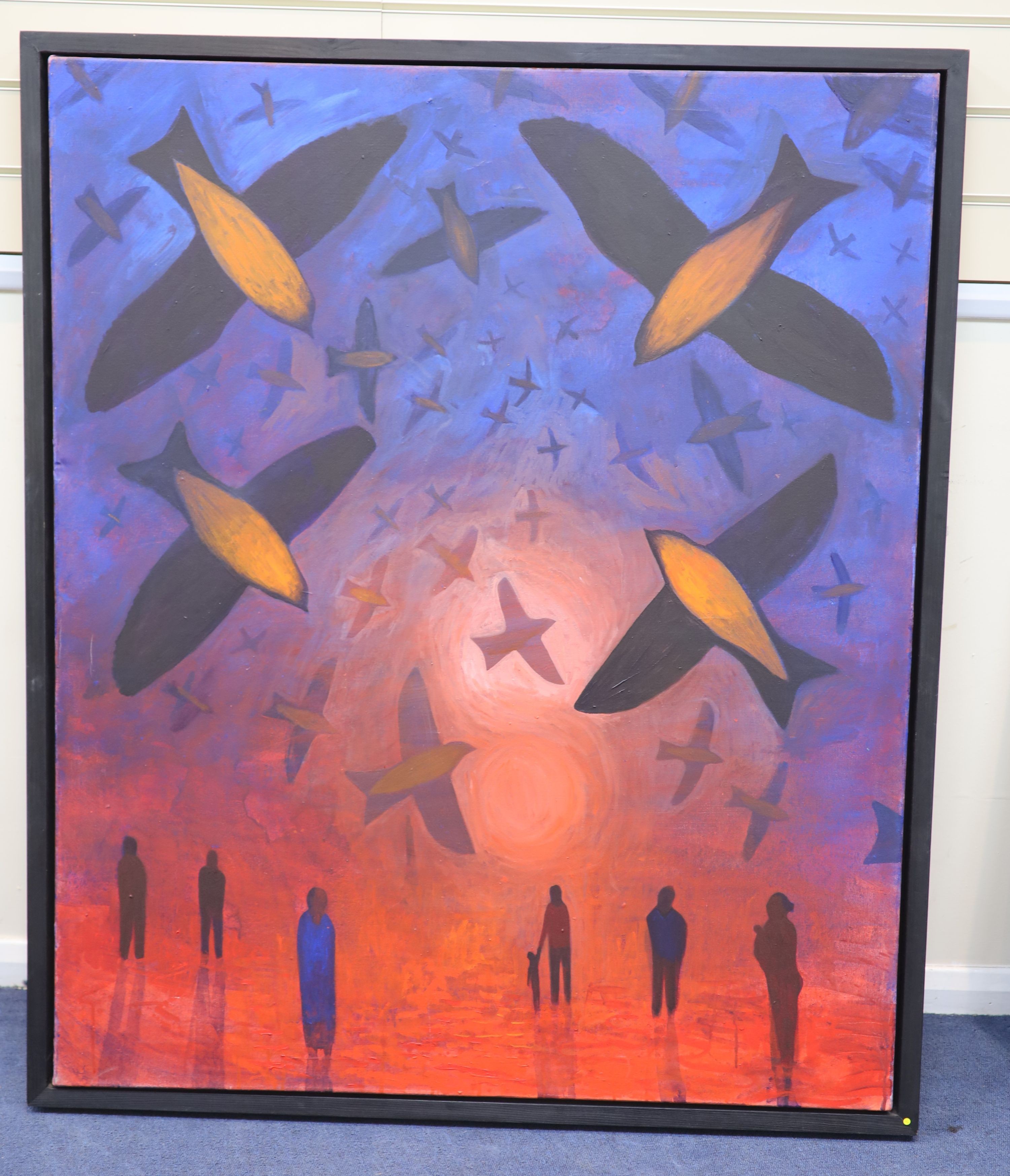 Paul Bloomer, oil on canvas, 'Flight', signed and dated 2000 verso, 120 x 100cm